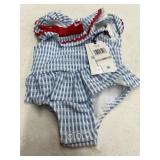 Infant Seersucker Bodysuit with Red Trim 3M