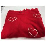 Vince Camuto Red Sweater XL With Pearl Hearts