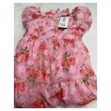 Girls Pink Floral Puff Sleeve Dress XL