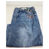 Baggy Rigid Denim Jeans with Floral Embroidery