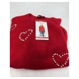 Red Heart Sweater with Pearl Accents XL