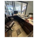 WOOD L-SHAPE DESK WITH MATCHING 2 DRAWER FILE CABI