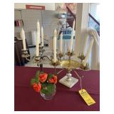 ASSORTED CENTERPIECES - 2- 5-HEAD CANDELABRAS / 1-