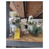 GLASS BOWLS WITH ARTIFICIAL FLOWERS