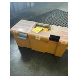 YELLOW PLASTIC TOOL BOX WITH CONTENTS / TOOLS
