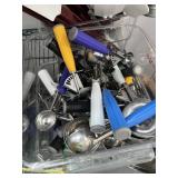 LOT ASSORTED MEASURING CUPS, SPATULAS, ICE CREAM S
