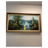 GOLD FRAMED ARTWORK - FOREST / WATERFALL (HALL)