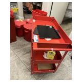 RED METAL ROLLING CART WITH 3 SHELVES (RECEPTION)