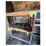 ASSORTED - 1- WOOD SHELVING UNIT / 1- METAL CABINE