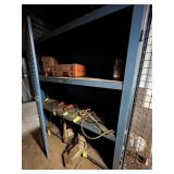 BLUE LOCKABLE METAL SHELVING UNIT WITH WIRE DOORS