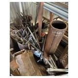 LOT ASSORTED WITH RACK - THREADED PIPE, REBAR, ROU