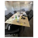 CONFERENCE TABLE WITH 9 ASSORTED ROLLING CHAIRS (T