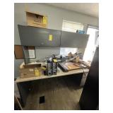 ASSORTED DESKS - 1- GREEN METAL / 1- GRAY WITH HUT