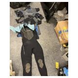ASSORTED WETSUITS WITH BAG & ASSORTED DIVE ACCESSO