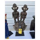 AFRICAN MASK - Carved Wood with Iron Base - approx