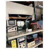 ASSORTED SHELF CONTENTS - MULTIMETER, TIME CLOCK,