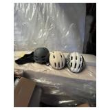 ASSORTED BIKE ACCESSORIES - 3- HELMETS / 1- SHOES