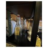 GLASS BOTTLES WITH STOPPERS & 1 POURER