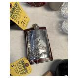 FLASKS - 1- LEATHER COVERED / 1- BIRD IN FIELD SCE