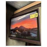 ASSORTED FRAMED PICTURES - SUNSET, POOL, ROSE, BUI