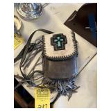 GRAY LEATHER FRINGE & COWHIDE CROSSBODY BAG (NEW)