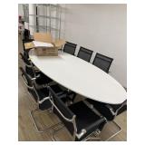 WHITE OVAL CONFERENCE TABLE WITH 8 BLACK & CHROME