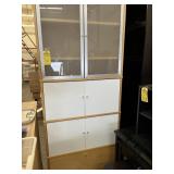 WOOD, GLASS & WHITE CABINET WITH 7 DOORS