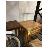 ASSORTED SIDE TABLES - 3- WOOD STACKING / 1- WICKE