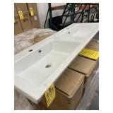 GLOSSY WHITE CERAMIC SINGLE HOLE DOUBLE SINK - 4