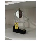 CLOCK WITH BASE - CLEAR LUCITE & BRASS