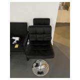 BLACK LEATHER & CHROME BAR HEIGHT STOOLS