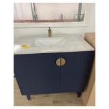 BLUE VANITY WITH BRASS ACCESSORIES - 36