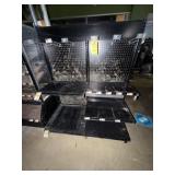 BLACK METAL DISPLAY WITH SHELVES & HOOKS