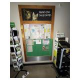 LARGE THICK WOOD FRAME CORK BOARD (MOUNTED ON WALL