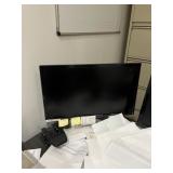 LOT OFFICE PIECES - DESK, 2- MONITORS, ROLLING CHA