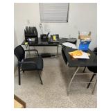 LOT GLASS TOP L-SHAPE DESK WITH 2 CHAIRS