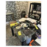 LOT - DESK WITH GLASS TOP / CHAIR / FILE CABINET /