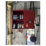 RED METAL WALL CABINET WITH CONTENTS (MOUNTED) - P