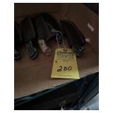 ASSORTED ACRYLIC HANDLE KNIVES WITH LEATHER SHEATH