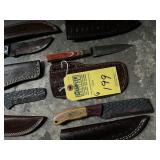 ASSORTED WOOD &ACRYLIC HANDLE KNIVES WITH LEATHER