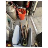 ASSORTED TOOLS - PRUNER, HAMMERS, SAW, COME-A-LONG