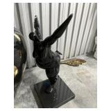 CHUBBY WOMAN BLACK PORCELAIN STATUE ON STAND (CRAC