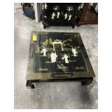 ORIENTAL BLACK LACQUER COFFEE TABLE WITH RAISED FI