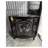 BROWN & GOLD ORIENTAL CORNER BAR CABINET WITH MOTH