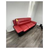 RED & BLACK LEATHER COUCH - APPROXIMATELY 72''