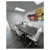 CONFERENCE TABLE WITH 6 WHITE LEATHER ROLLING CHAI