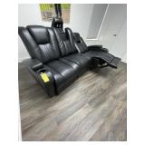 ELECTRIC BLACK LEATHER COUCH / RECLINER