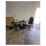 LOT ASSORTED - FOLDING TABLE / 4- CHAIRS / GARBAGE