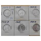 1959-D,1962-D,(2)1964,(2)1964-D Quarters