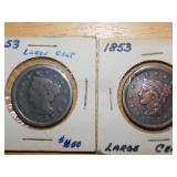 (2) 1853 Large one cent